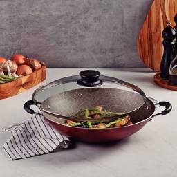 Wok 36 cm 6 Lts con tapa de vidrio