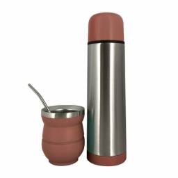 Set de Mate con Bombilla y Termo de 500 ml Coral